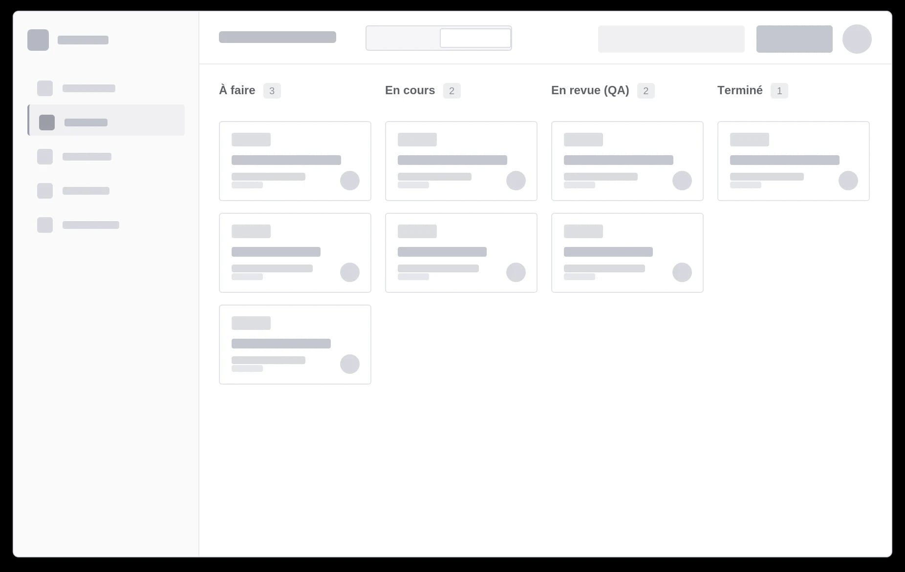 Wireframe de la vue Kanban