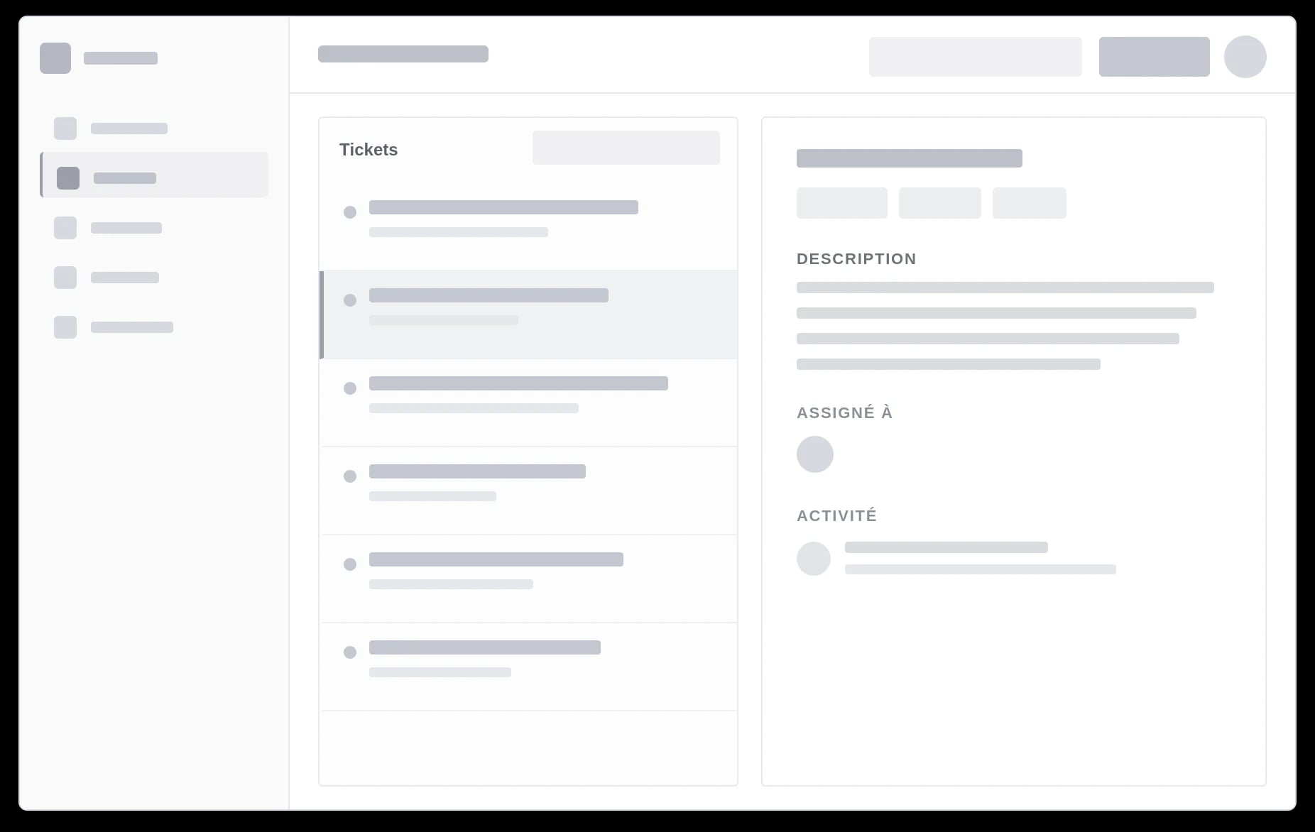 Wireframe de la vue Tickets